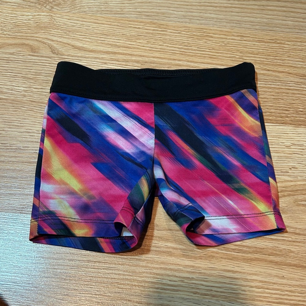 Danskin Now Girls Athletic Shorts XS 4-5 Multi Color Abstract Gymnastics Dance